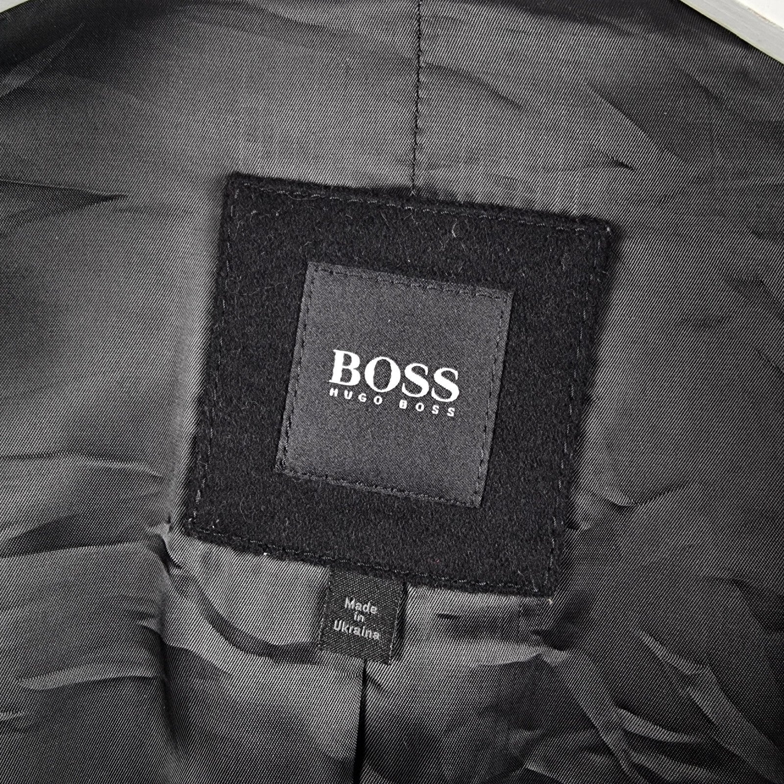 Hugo Boss Pea Coat Mens 40R M Medium Black Wool & Cashmere Double Breasted Jacket