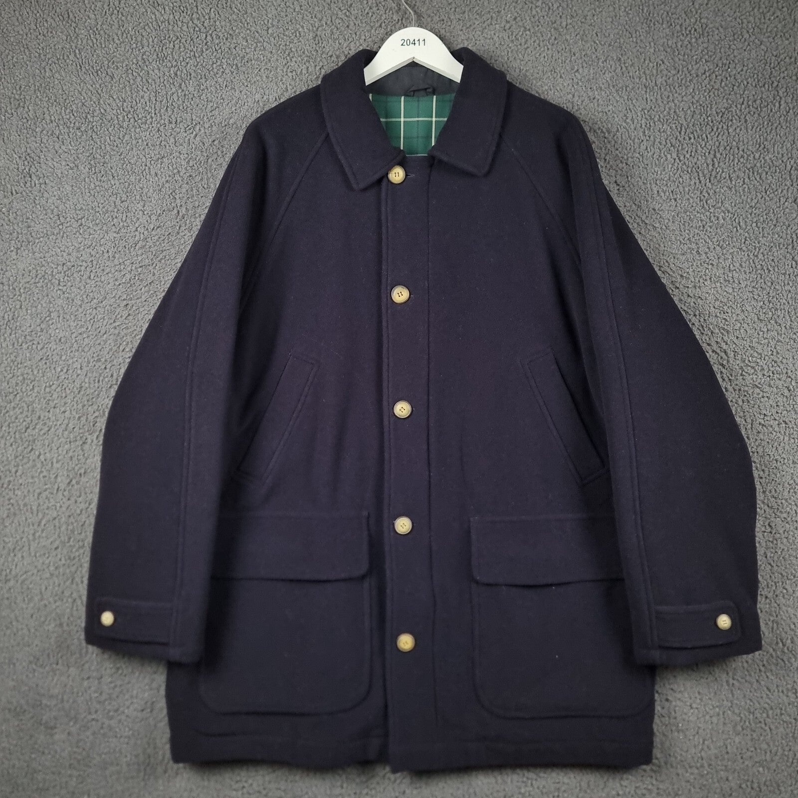 ERMENEGILDO ZEGNA Coat Mens XL Navy 100% Wool Overcoat Jacket Long Yachting