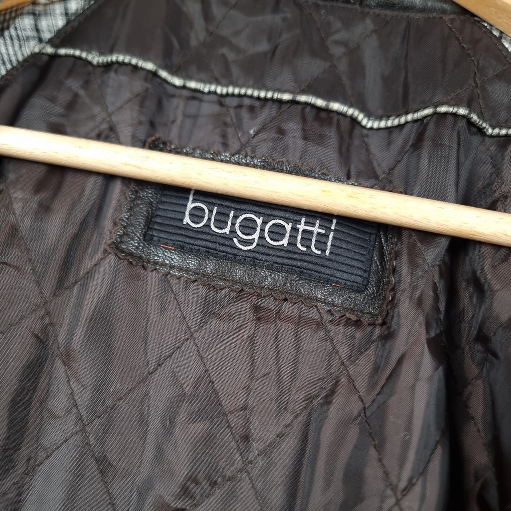 BUGATTI Leather Jacket Mens 2XL 48 Brown Nappa Soft Collared Coat Lined Full Zip