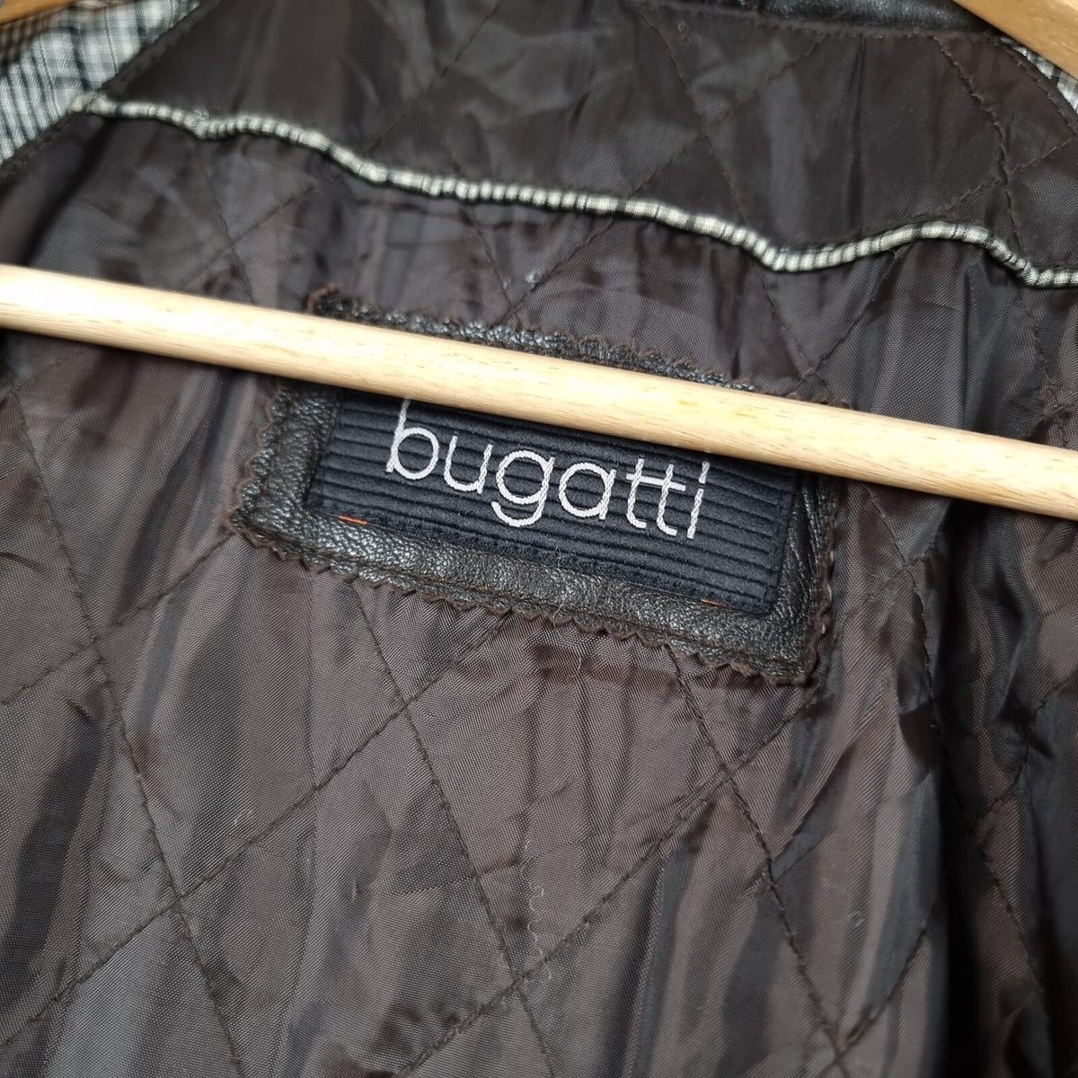 BUGATTI Leather Jacket Mens 2XL 48 Brown Nappa Soft Collared Coat Lined Full Zip