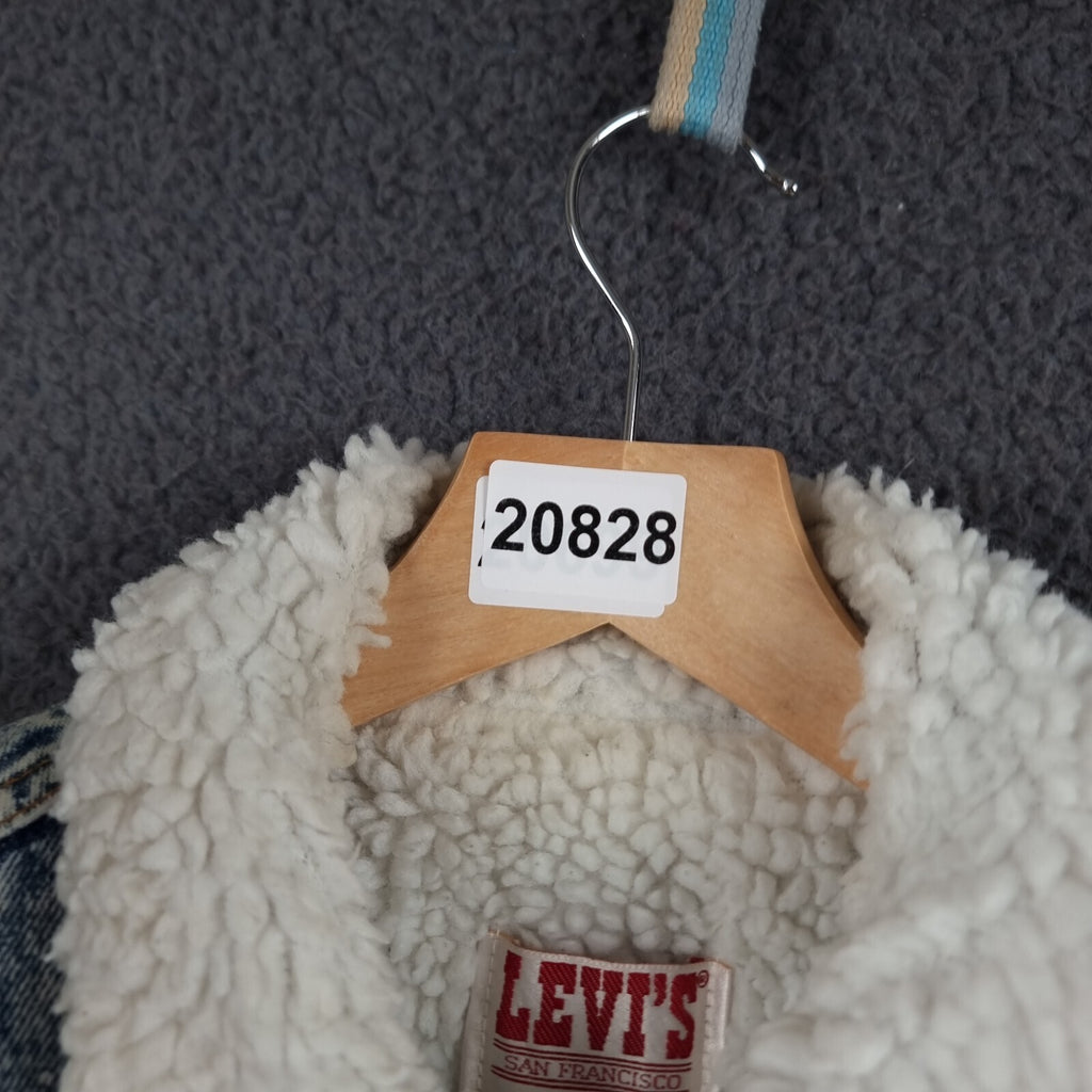 Vintage Levi's Sherpa Jacket Mens M Blue Trucker Acid Wash USA Made 80s Snap