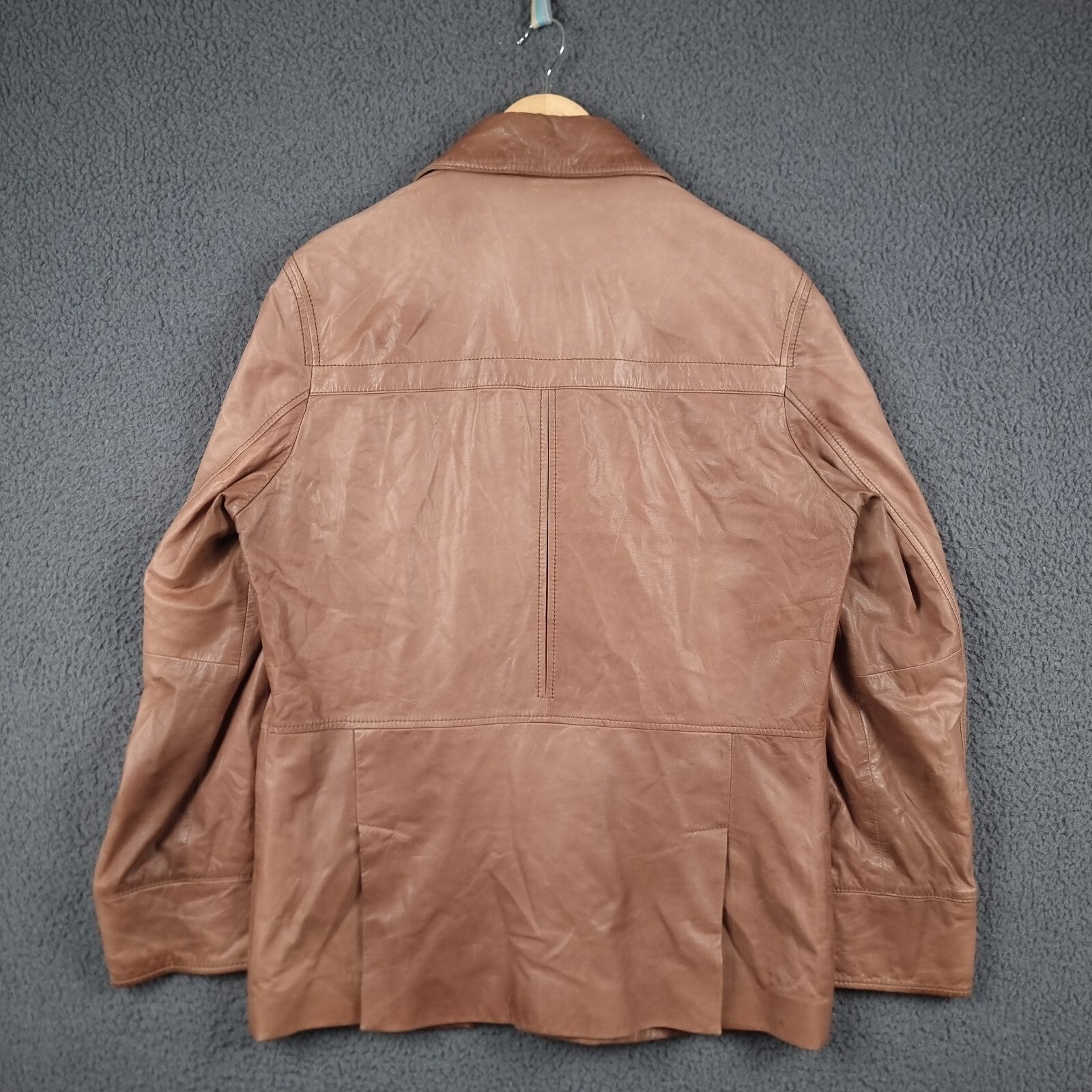 HUGO BOSS Leather Jacket Mens 40R L Large Brown Nappa Calfskin Soft Coat
