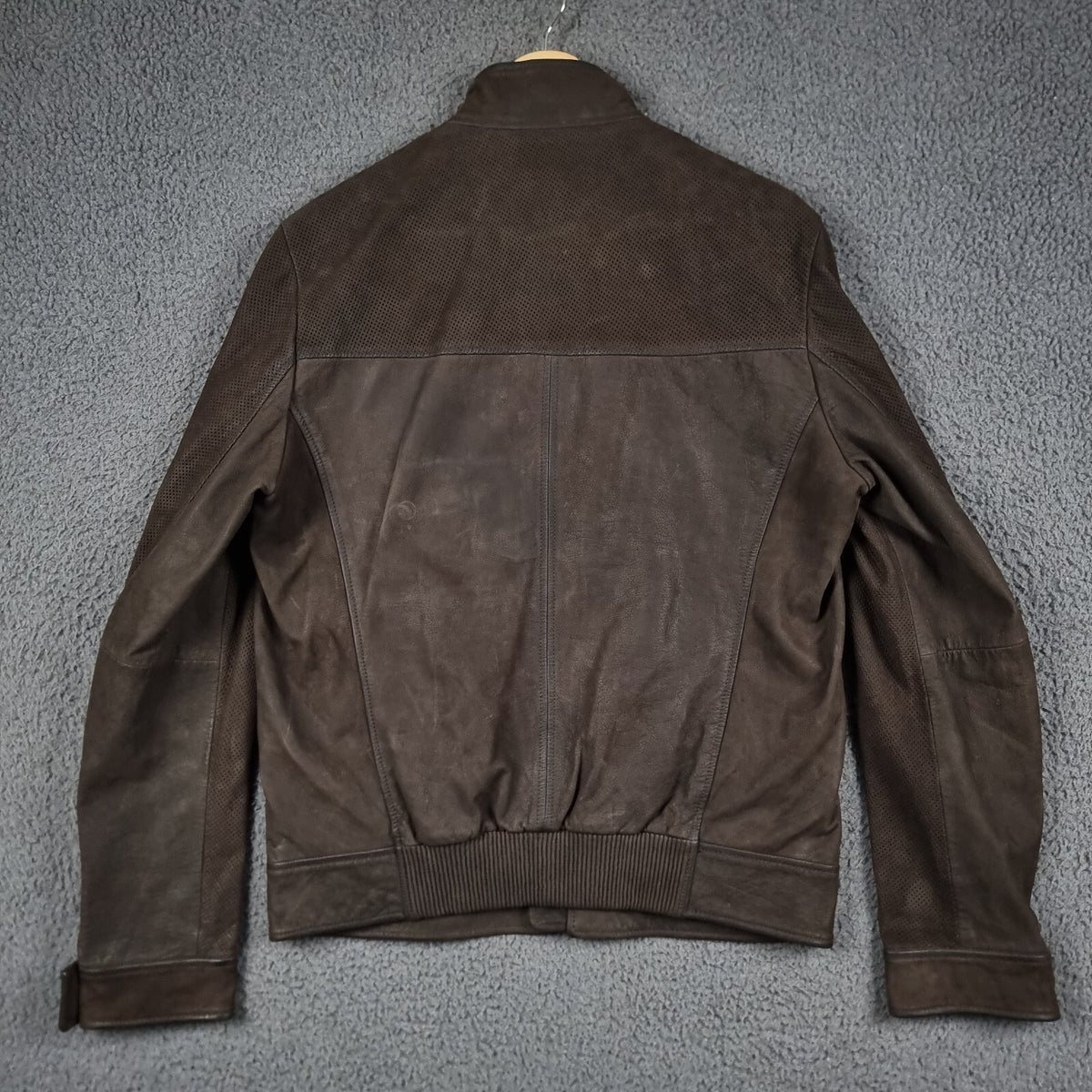 HUGO BOSS Leather Jacket Mens L Large 40R Brown Buffalo Skin Bomber Biker