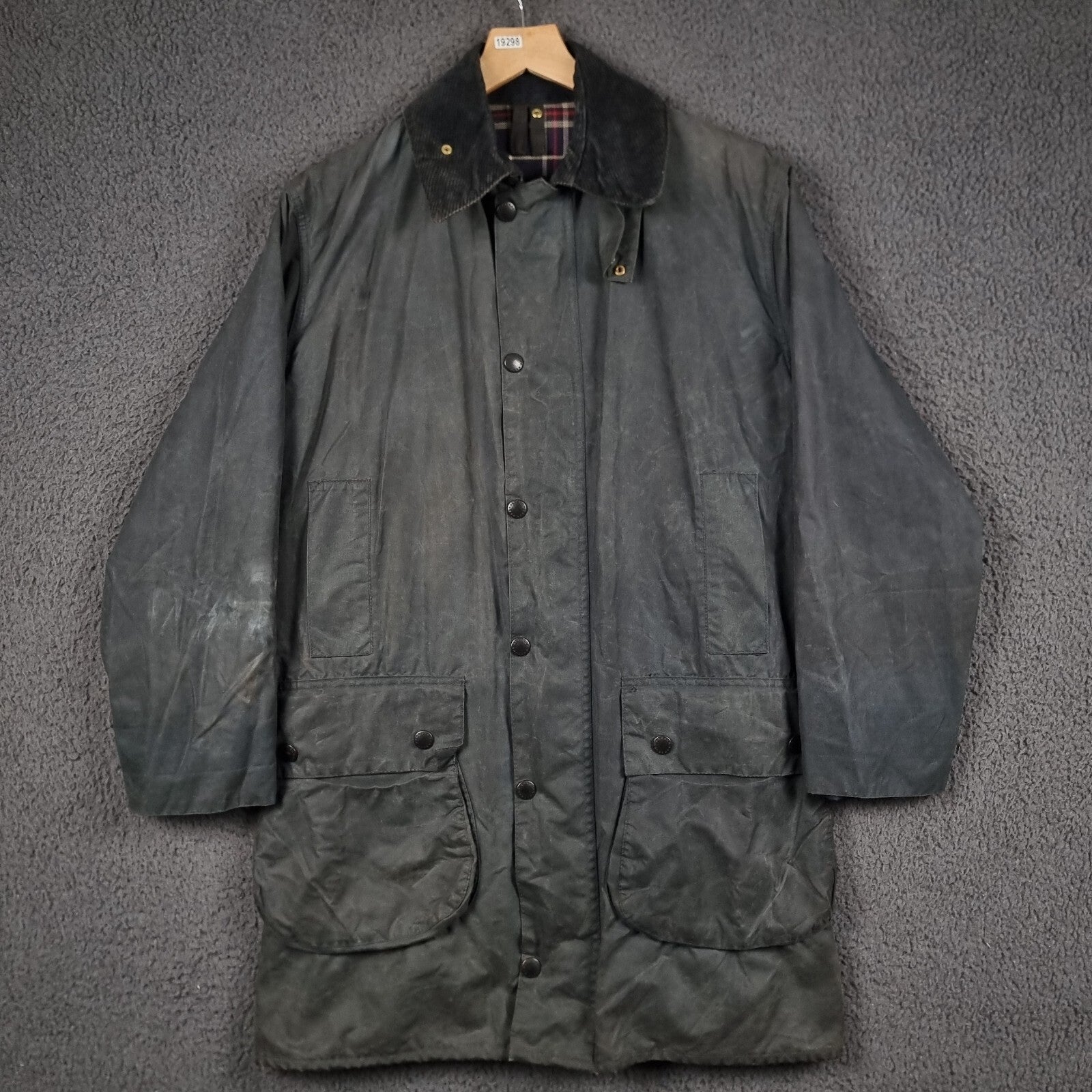 Vintage BARBOUR Border Jacket Mens C36 Navy Wax Waxed Field Coat A205 80s 1989