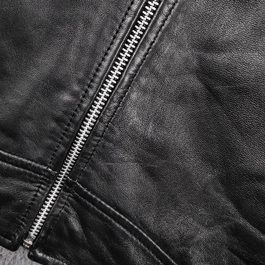 REPLAY Leather Jacket Mens XL Black Biker Racer Soft Sheep Lambskin Full Zip