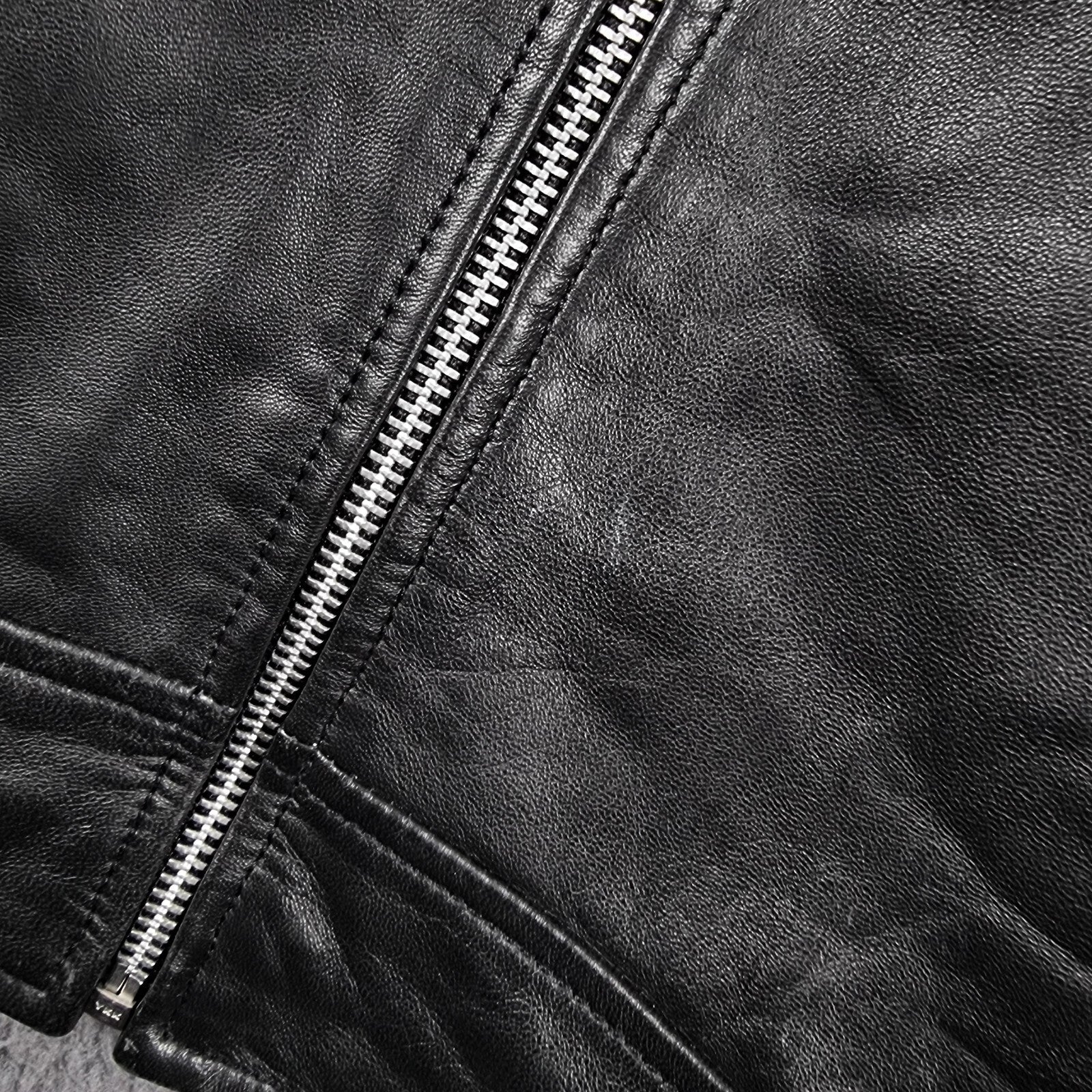REPLAY Leather Jacket Mens XL Black Biker Racer Soft Sheep Lambskin Full Zip