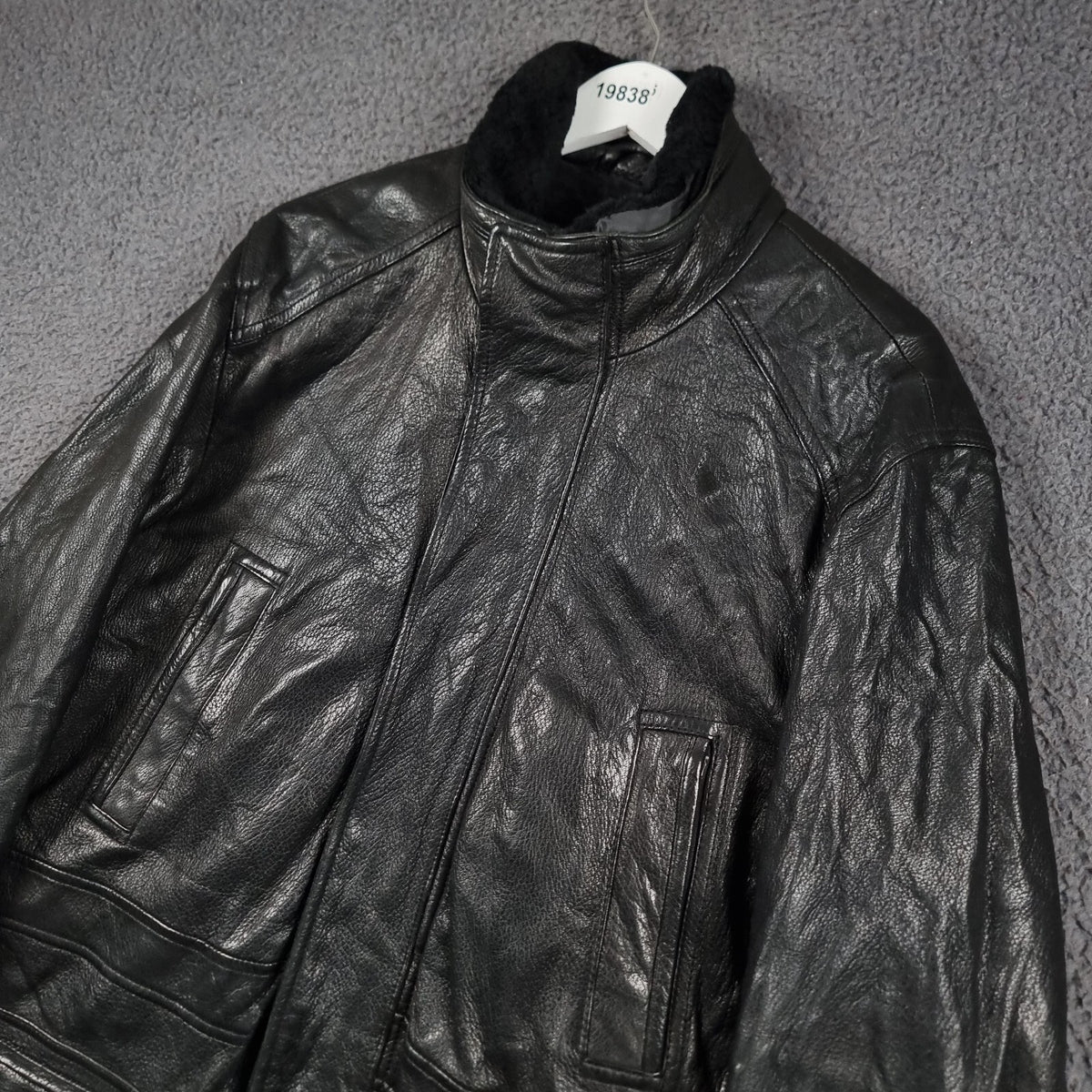 Vintage ARMA Leather Jacket Mens L Large 40 Black Long Overcoat Coat Lined 90s