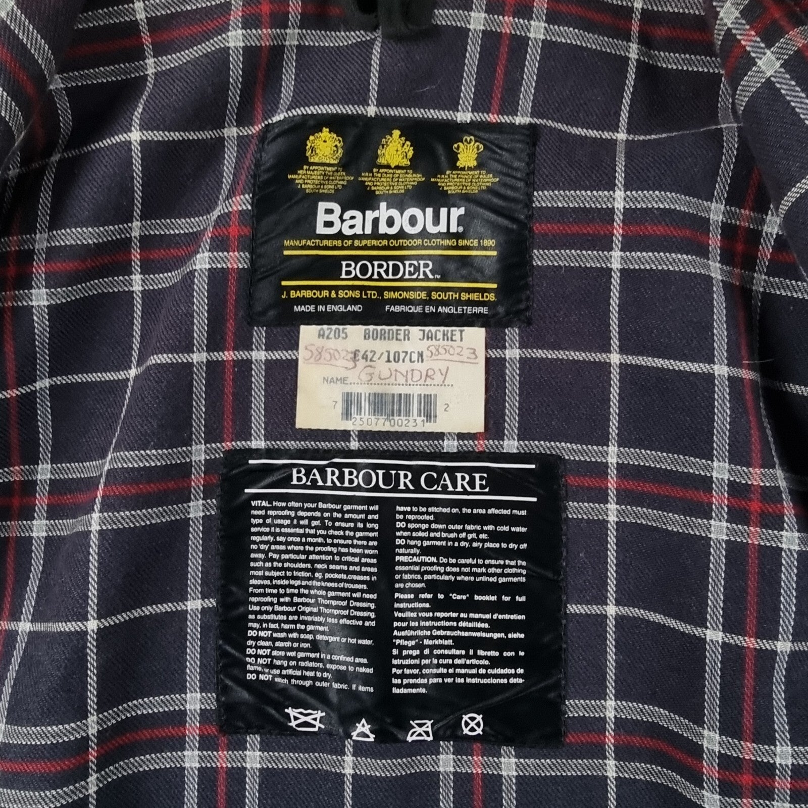 Vintage BARBOUR Border Jacket Mens C42 Navy Wax Waxed Field Coat A205 90s 1994