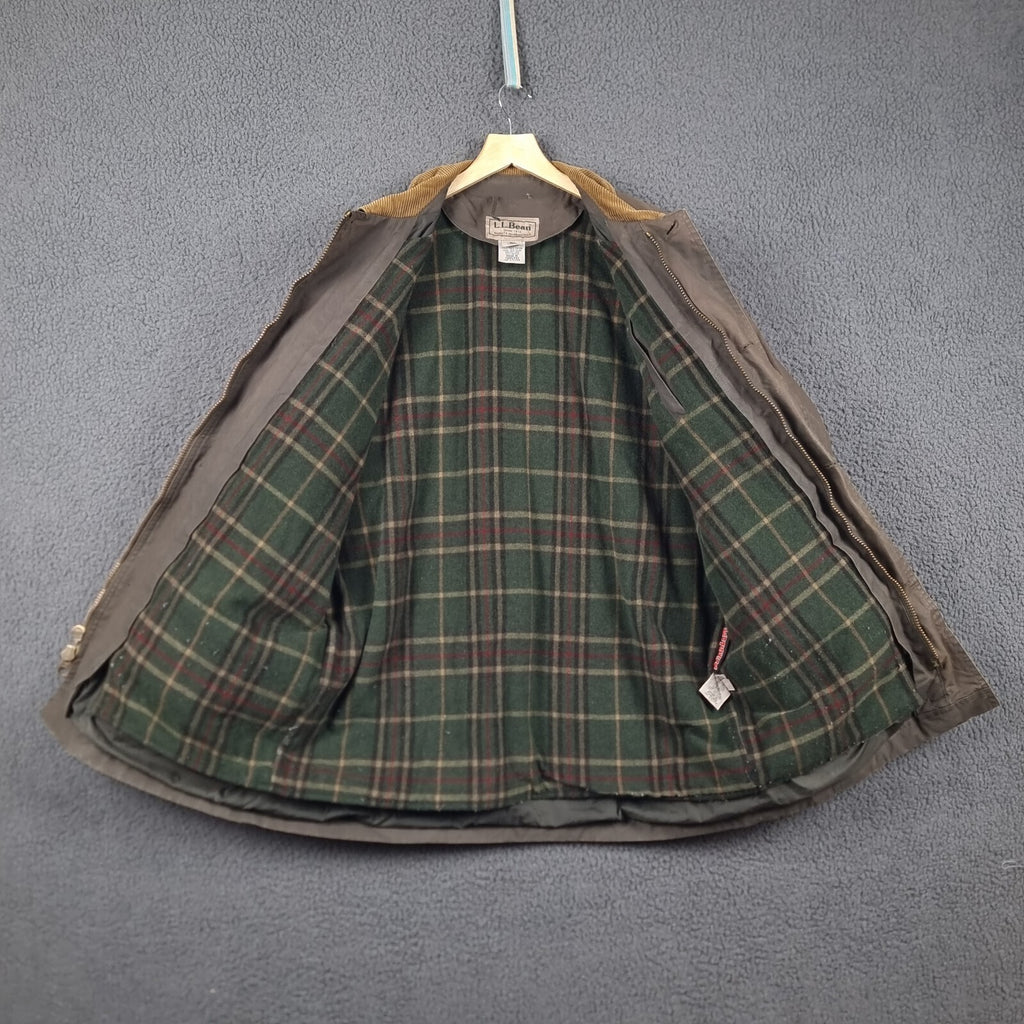 Vintage LL Bean Jacket Mens L Large Green Barn Field Coat Wool Liner Wax Canvas