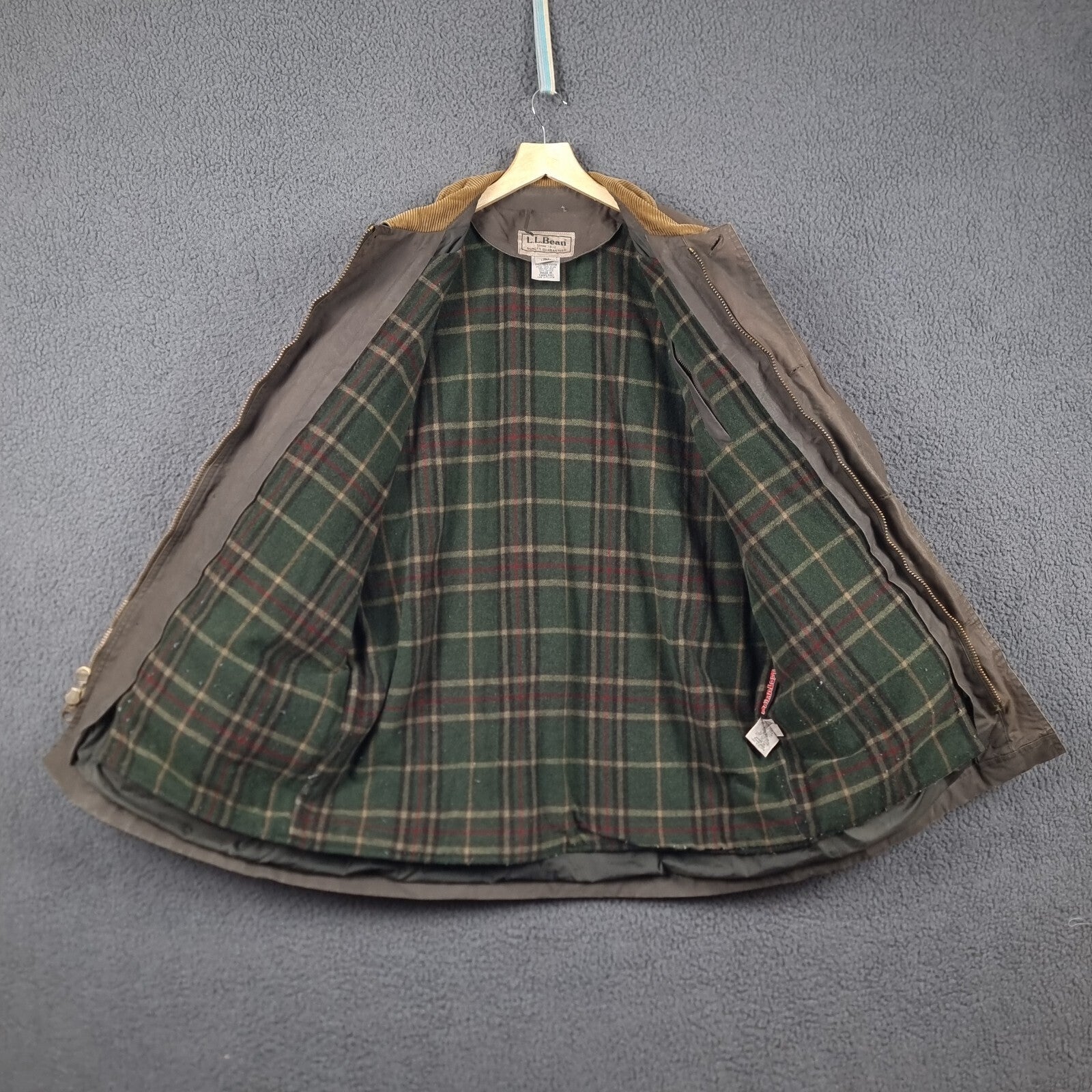 Vintage LL Bean Jacket Mens L Large Green Barn Field Coat Wool Liner Wax Canvas