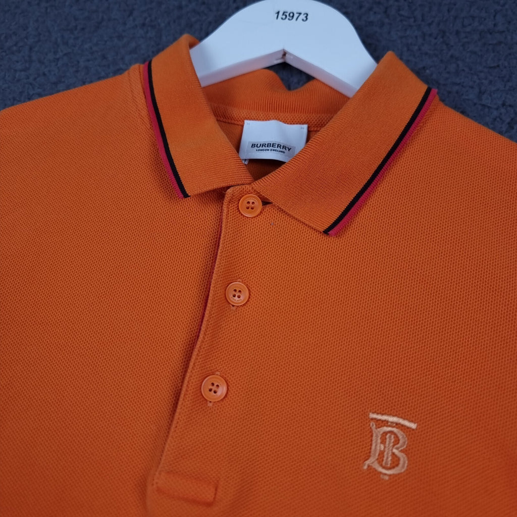 BURBERRY Polo Shirt Mens M Medium Orange Nova Check Short Sleeve Cotton Pique