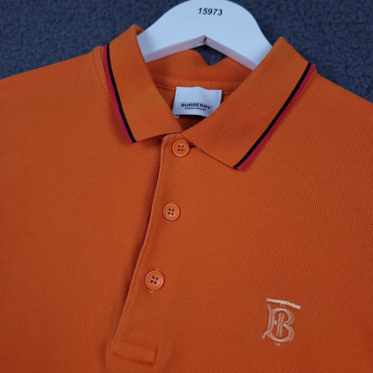 BURBERRY Polo Shirt Mens M Medium Orange Nova Check Short Sleeve Cotton Pique