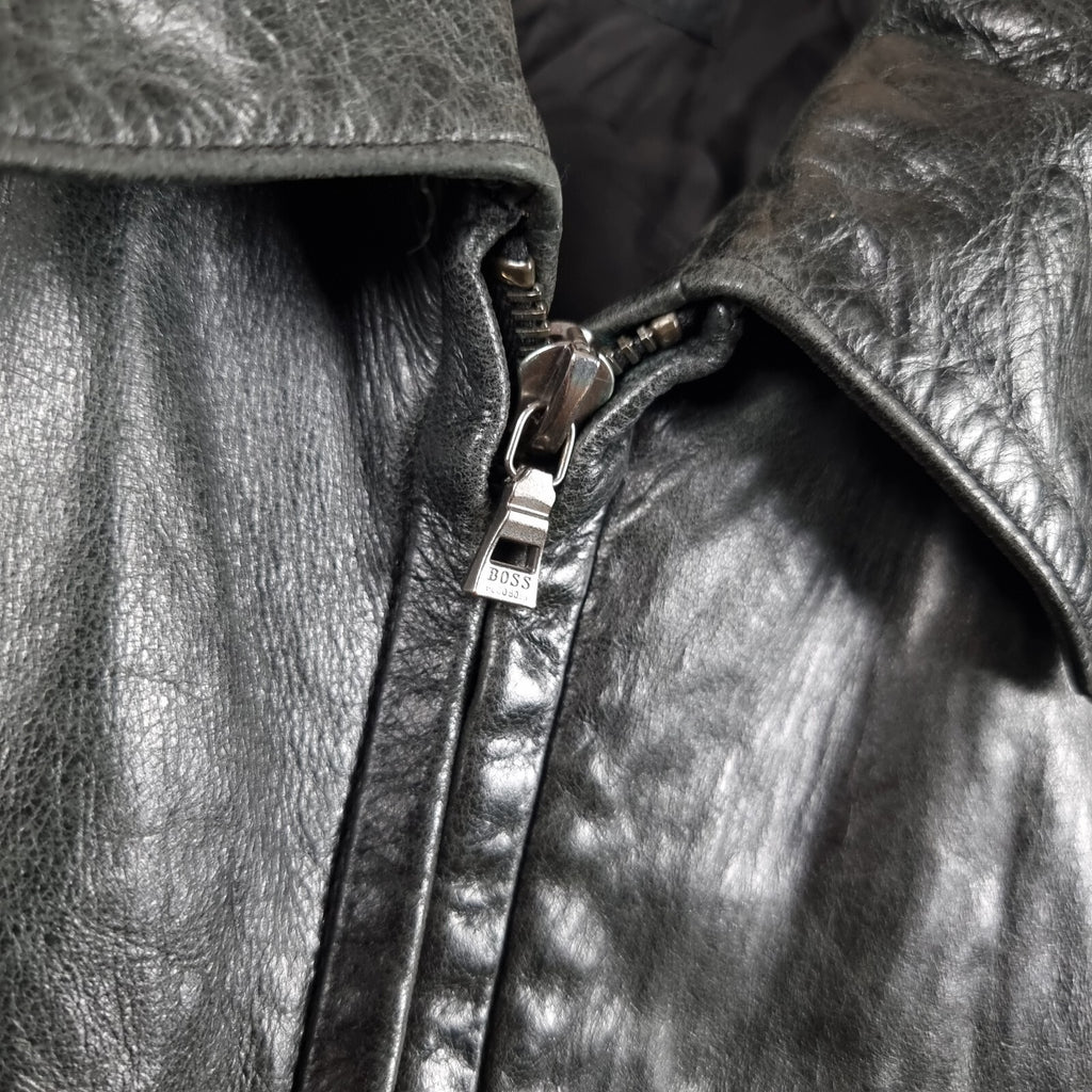 Vintage HUGO BOSS Leather Jacket Mens M Medium 38 Black Calfskin Nappa Soft 90s