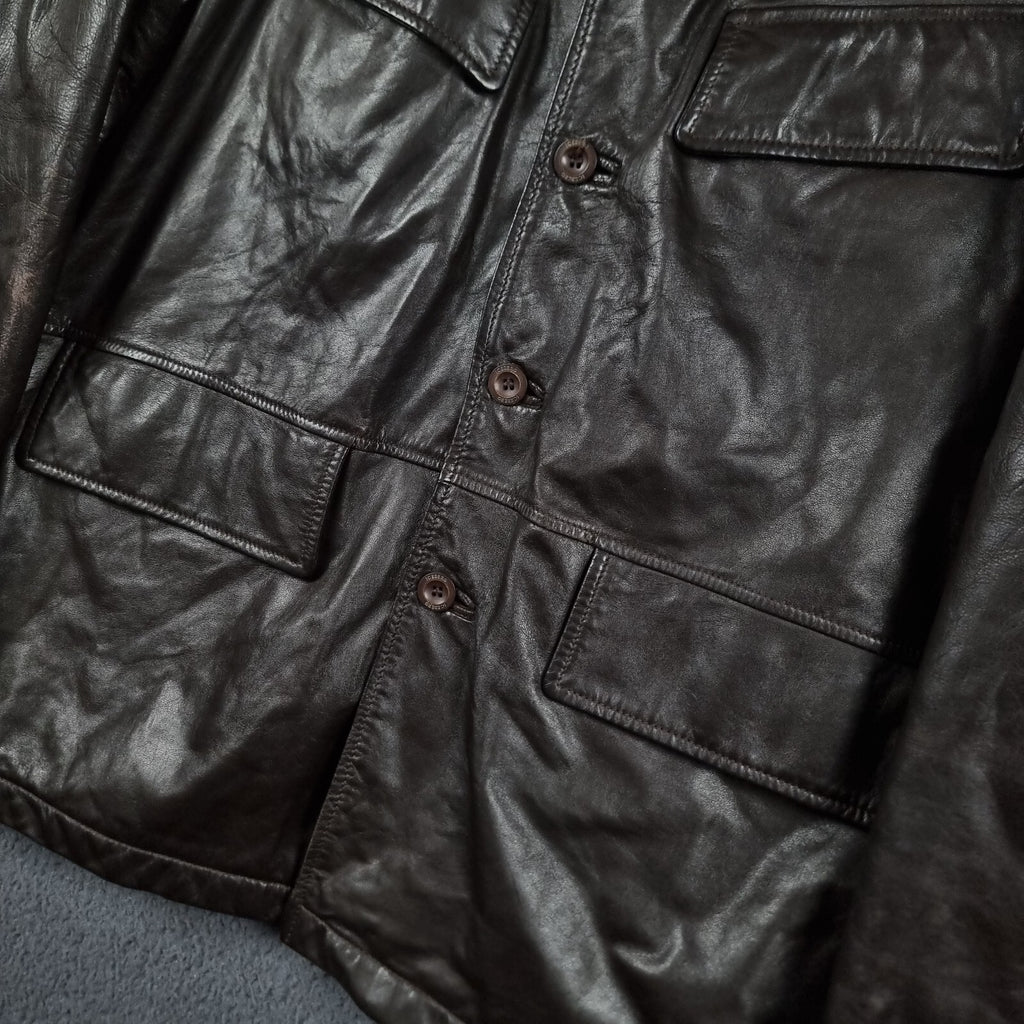 Vintage ICEBERG Leather Jacket Mens L Large 40 Brown Shearling Collar Wool Lined