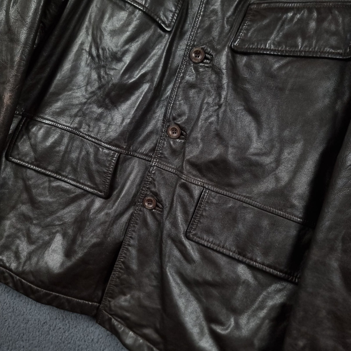 Vintage ICEBERG Leather Jacket Mens L Large 40 Brown Shearling Collar Wool Lined