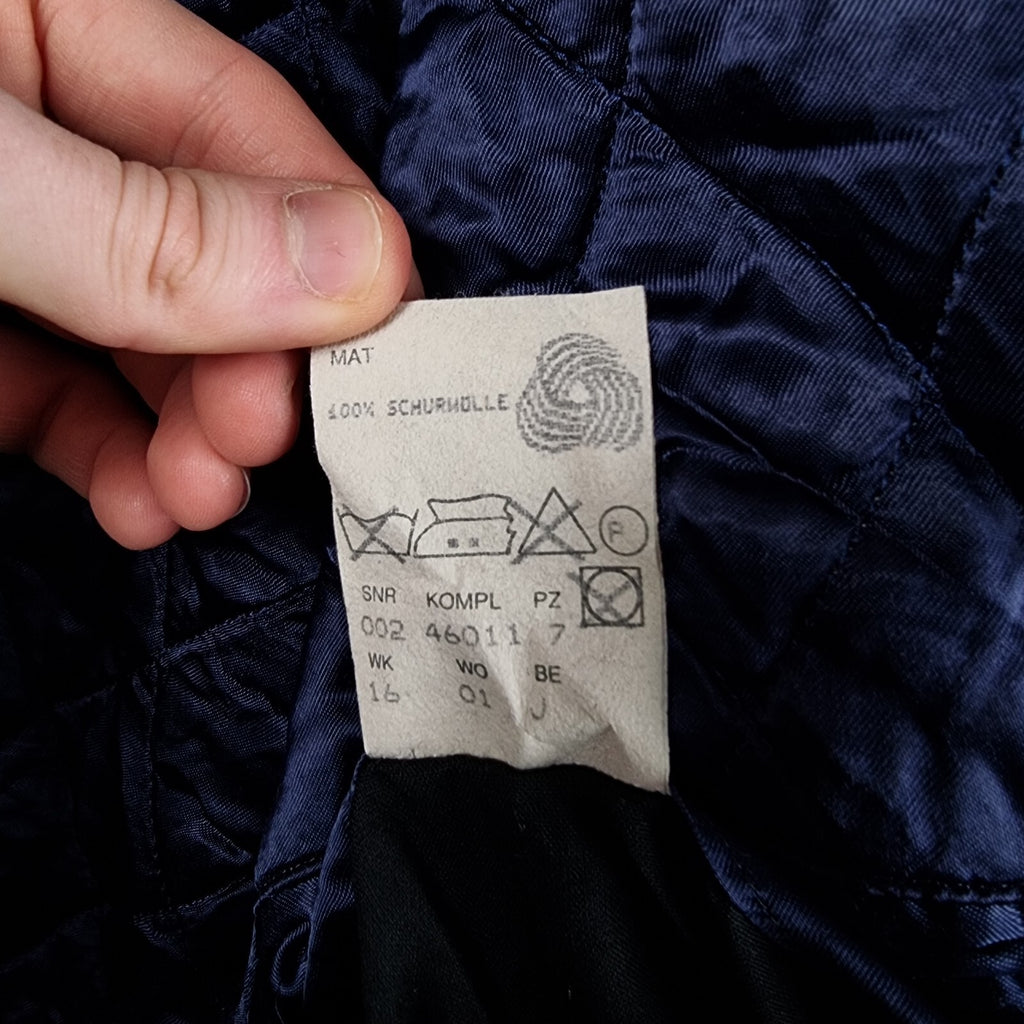 Vintage HUGO BOSS Pea Coat Mens L Large Navy Blue 100% Wool Double Breasted 80s