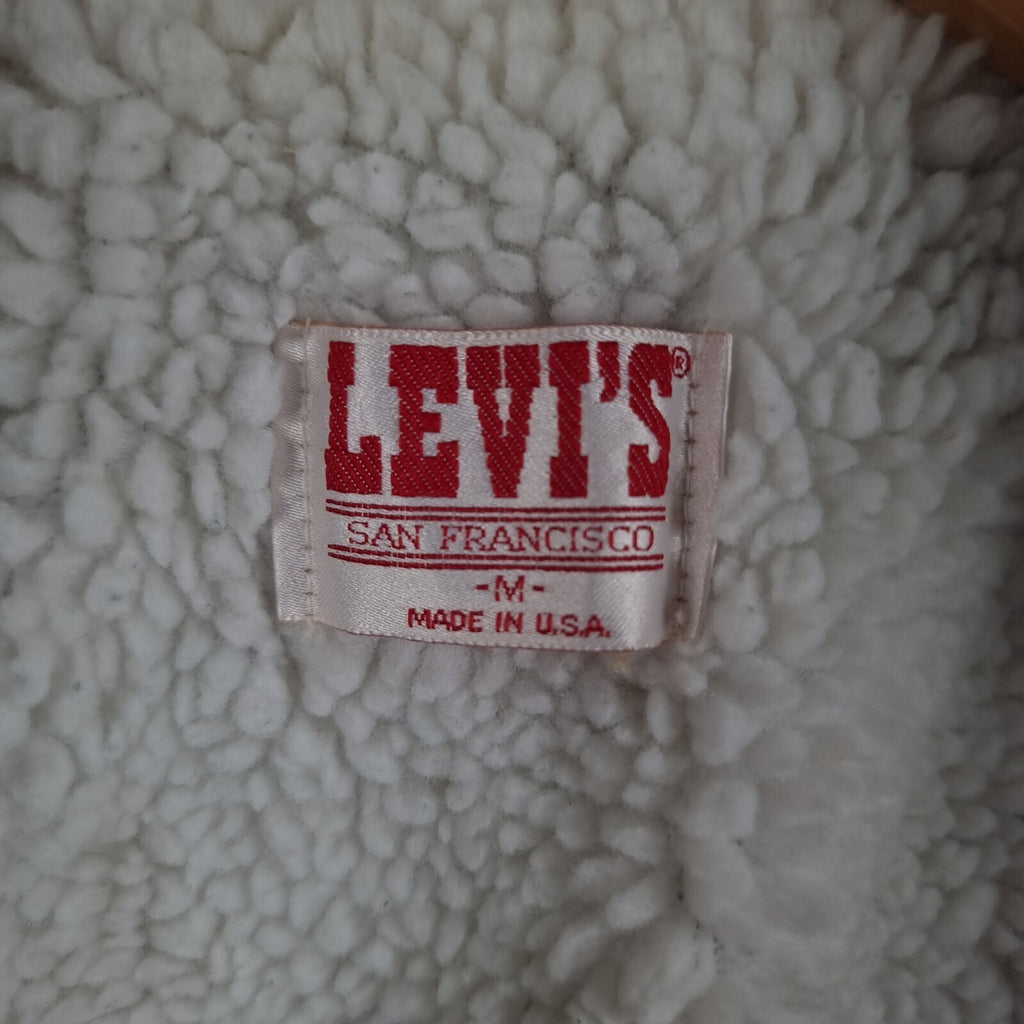 Vintage Levi's Sherpa Jacket Mens M Blue Trucker Acid Wash USA Made 80s Snap