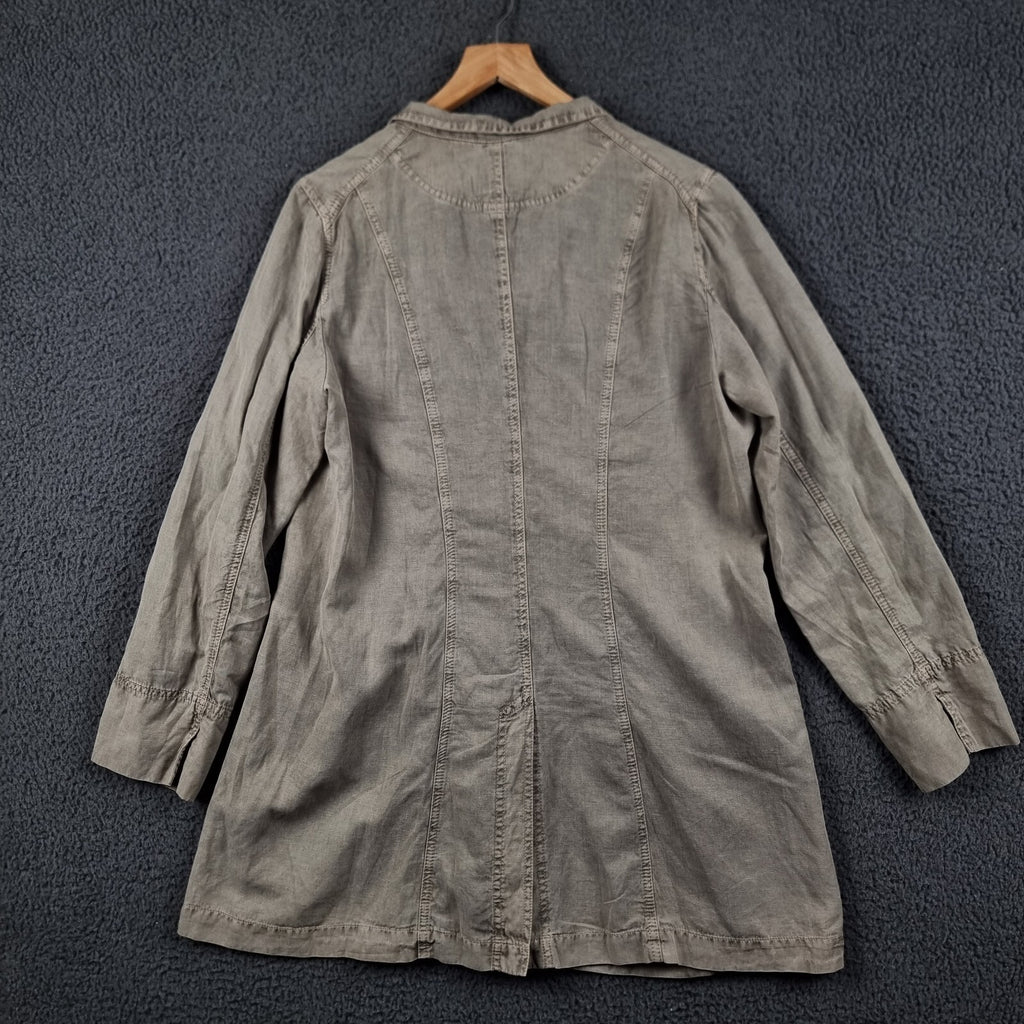 OSKA Jacket Womens Size 3 UK 14 16 Beige Linen Blend Button Trench Coat Collared