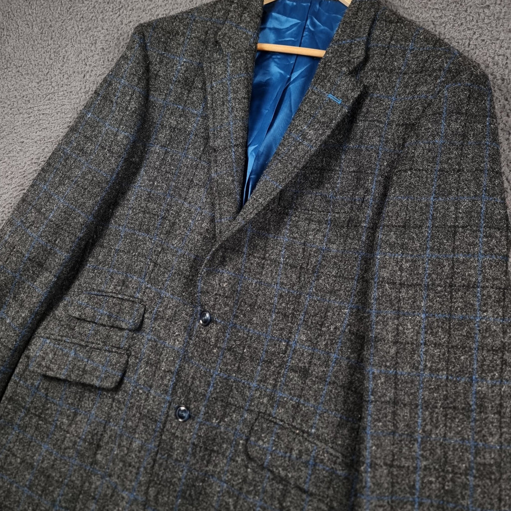Vintage HARRIS TWEED Suit Mens 44R W38 L30 Grey Check Hacking Blazer Trousers