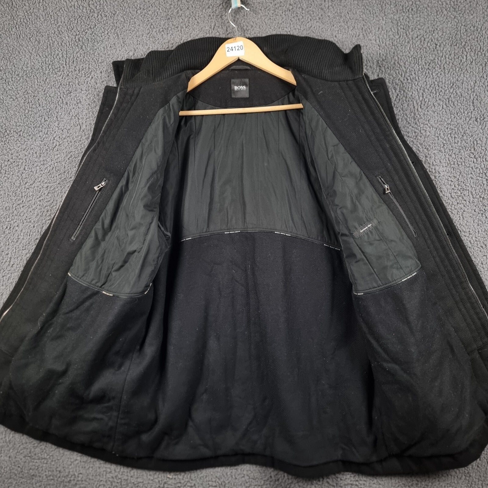 HUGO BOSS Jacket Mens 46R 2XL Black Cox Coat Overcoat Wool & Cashmere Blend