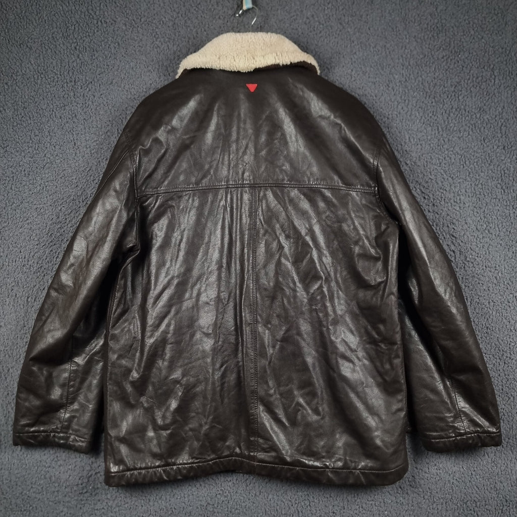 Vintage ICEBERG Leather Jacket Mens L Large 40 Brown Shearling Collar Wool Lined