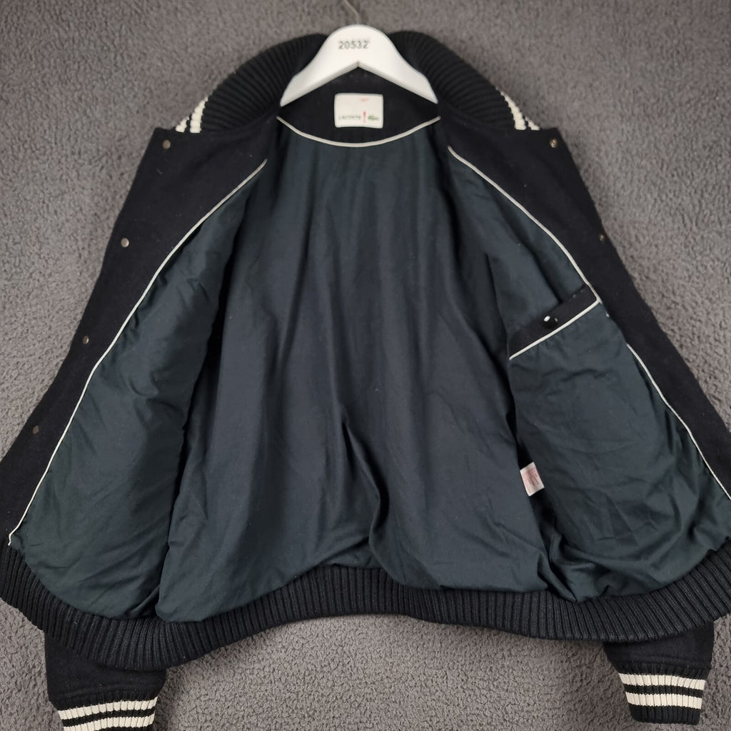LACOSTE Jacket Mens 2XL 56 FR 7 Blue Navy Wool Blend Bomber Varsity Flight