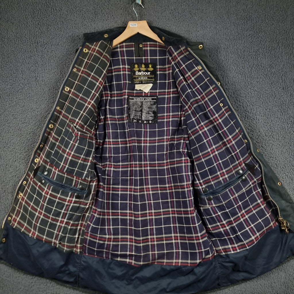 Vintage BARBOUR Border Jacket Mens C36 Navy Wax Waxed Field Coat A205 80s 1989