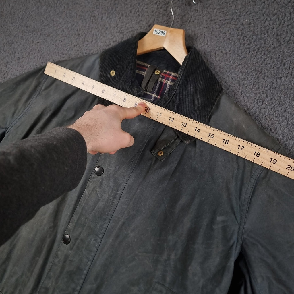 Vintage BARBOUR Border Jacket Mens C36 Navy Wax Waxed Field Coat A205 80s 1989