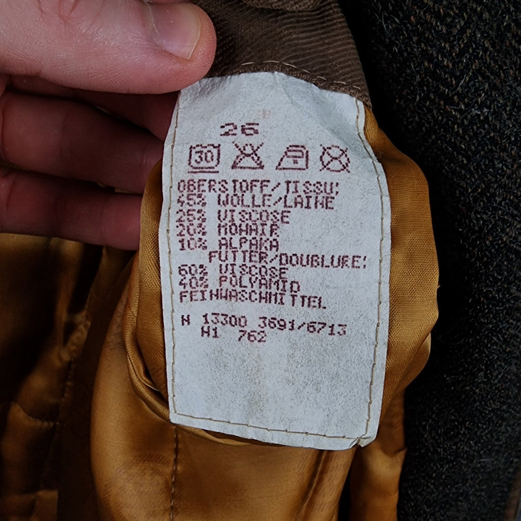Vintage CAMEL COLLECTION Jacket Mens 3XL Tweed Wool & Leather Field Coat 80s