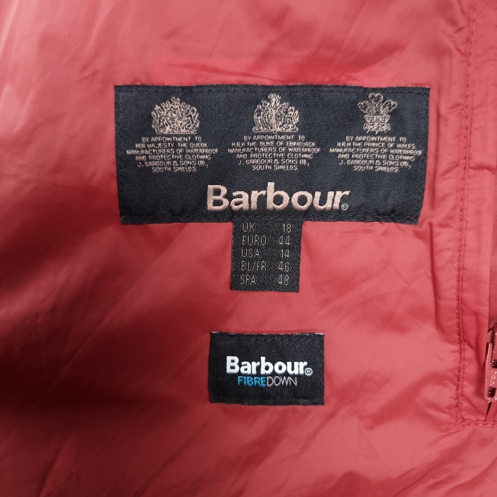 BARBOUR Jacket Womens UK 18 Red Housesteads Quilt Fibre Down Parka Puffer Fur