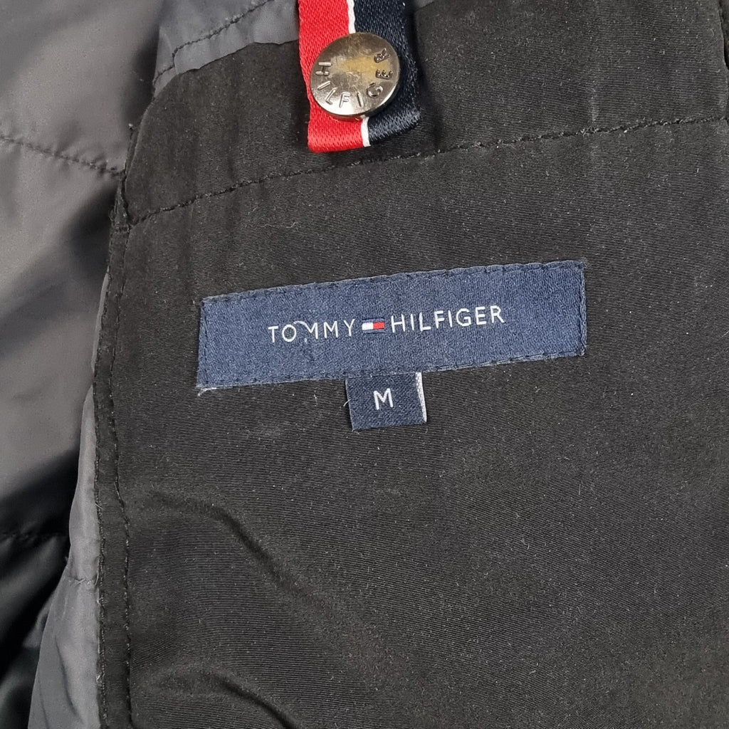 TOMMY HILFIGER Jacket Mens M Medium Black Down Insulated Puffer Hooded Bomber