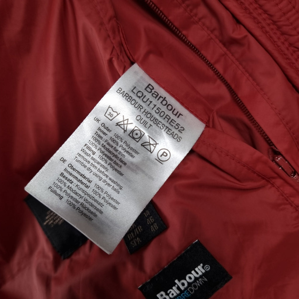 BARBOUR Jacket Womens UK 18 Red Housesteads Quilt Fibre Down Parka Puffer Fur