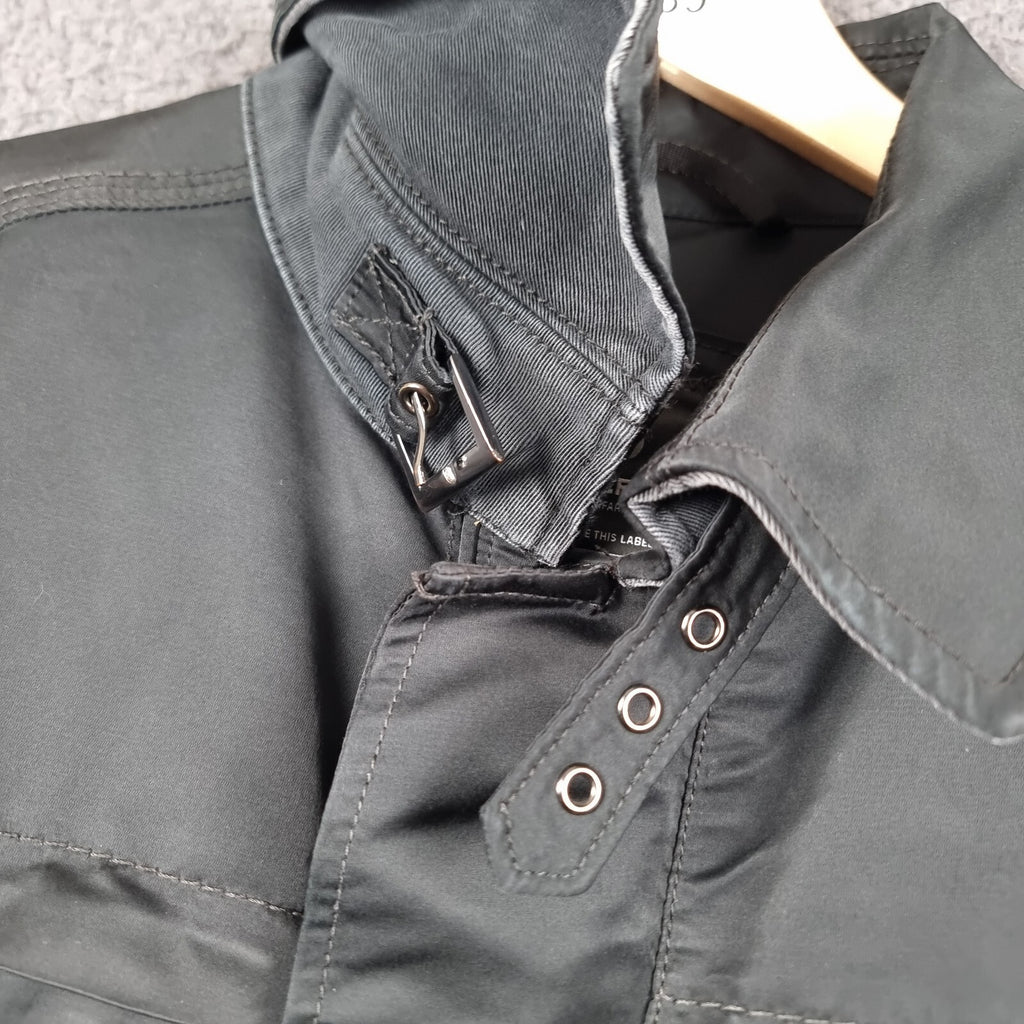 PEUTEREY Jacket Mens L Large 50 Black Goose Down Field Coat Military Collared