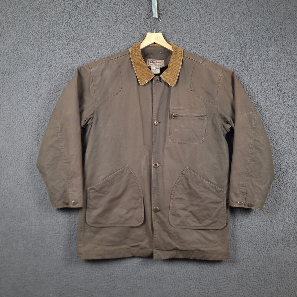 Vintage LL Bean Jacket Mens L Large Green Barn Field Coat Wool Liner Wax Canvas