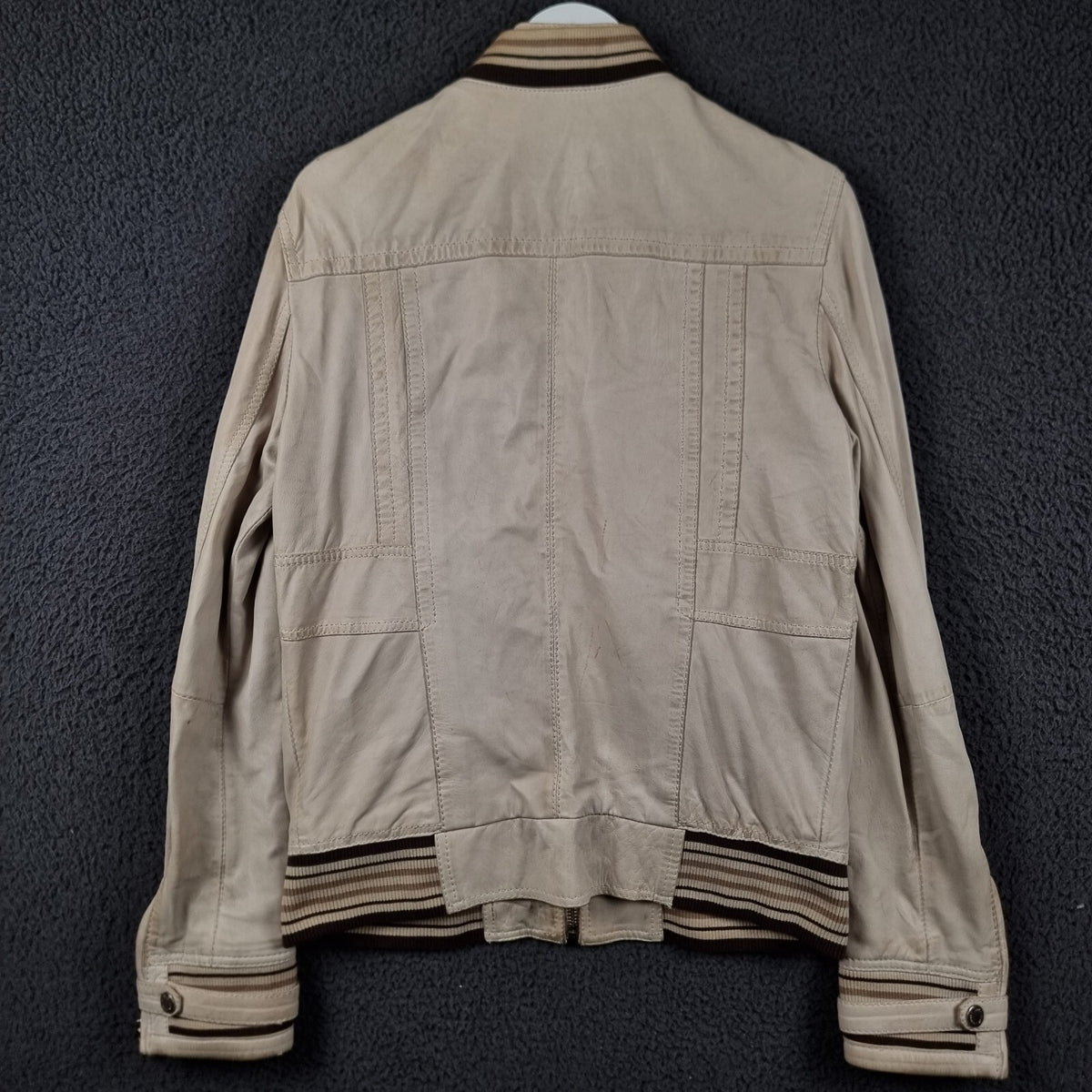 DOLCE & GABBANA Leather Jacket Mens L Large 42 Beige Cream Soft Lambskin Slim