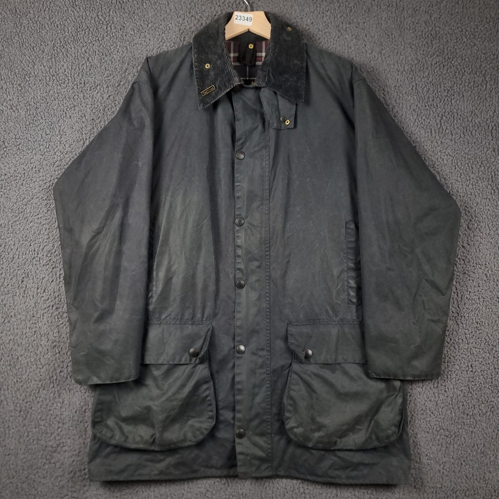 Vintage BARBOUR Border Jacket Mens C42 Navy Wax Waxed Field Coat A205 90s 1994