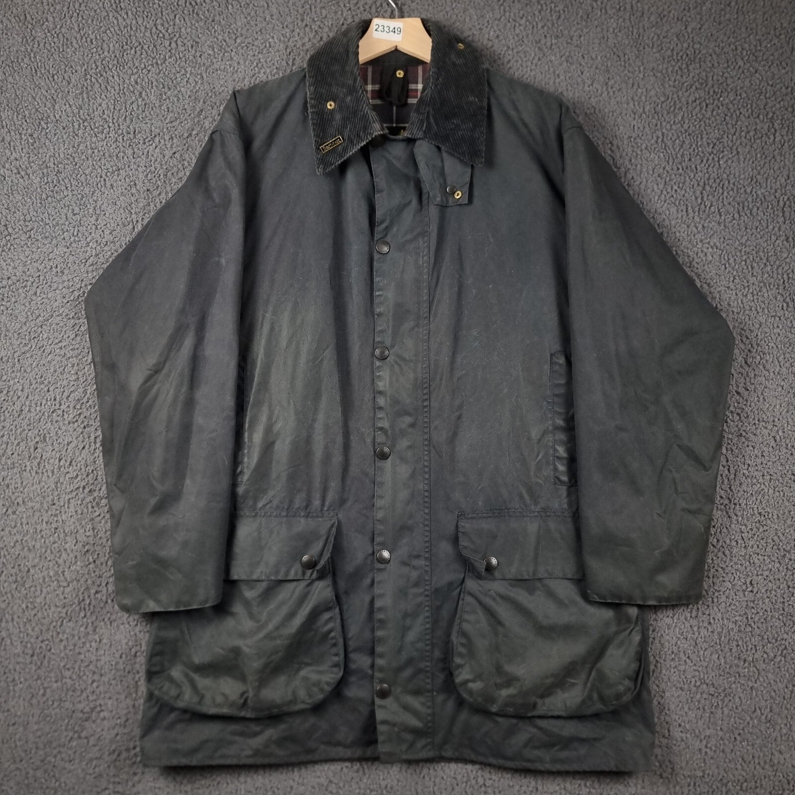 Vintage BARBOUR Border Jacket Mens C42 Navy Wax Waxed Field Coat A205 90s 1994