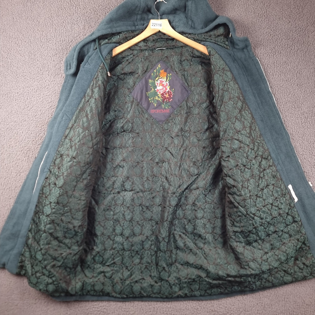 SPORTMAX MAX MARA Duffle Coat Women UK 14 Green Mohair Wool Blend Long Oversized