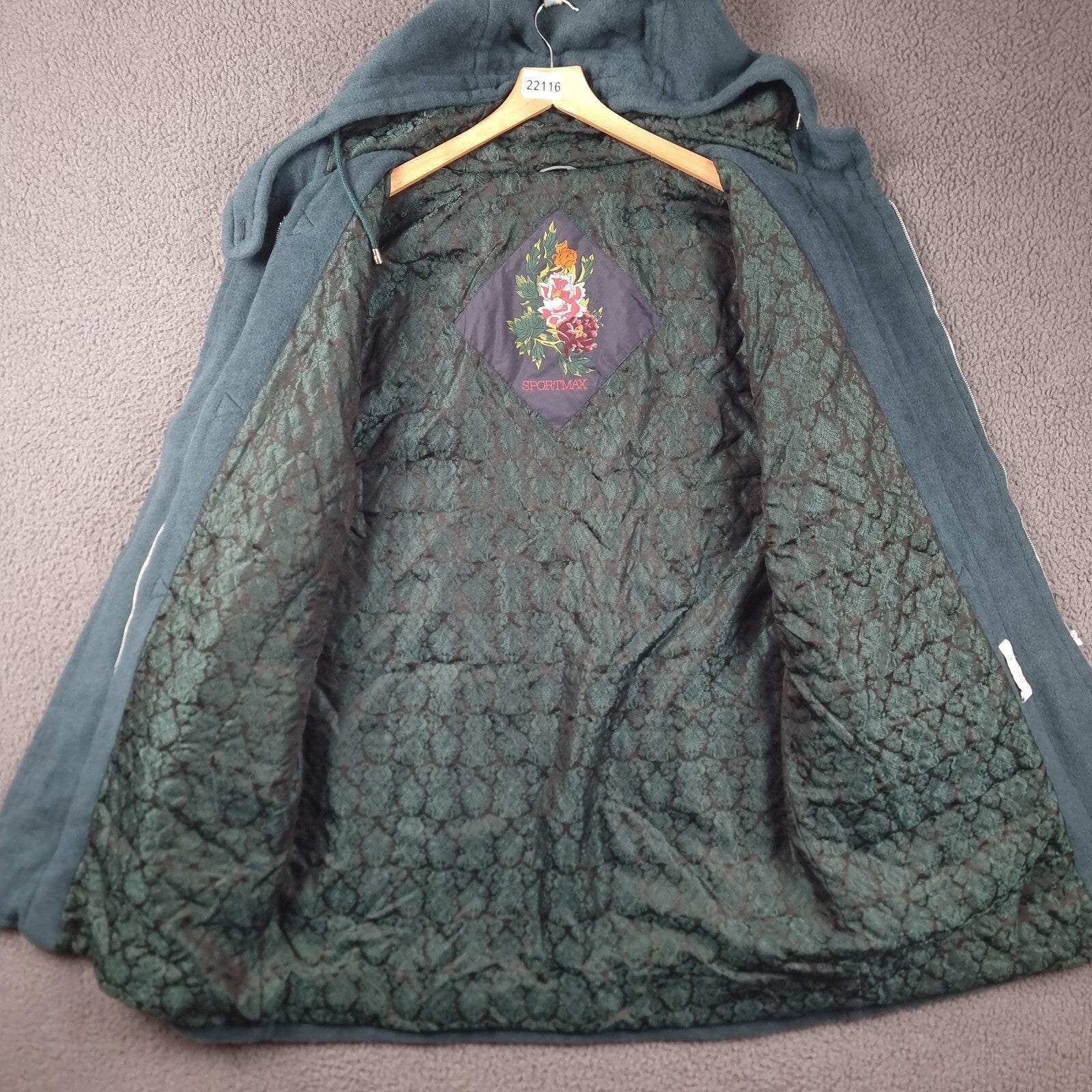 SPORTMAX MAX MARA Duffle Coat Women UK 14 Green Mohair Wool Blend Long Oversized
