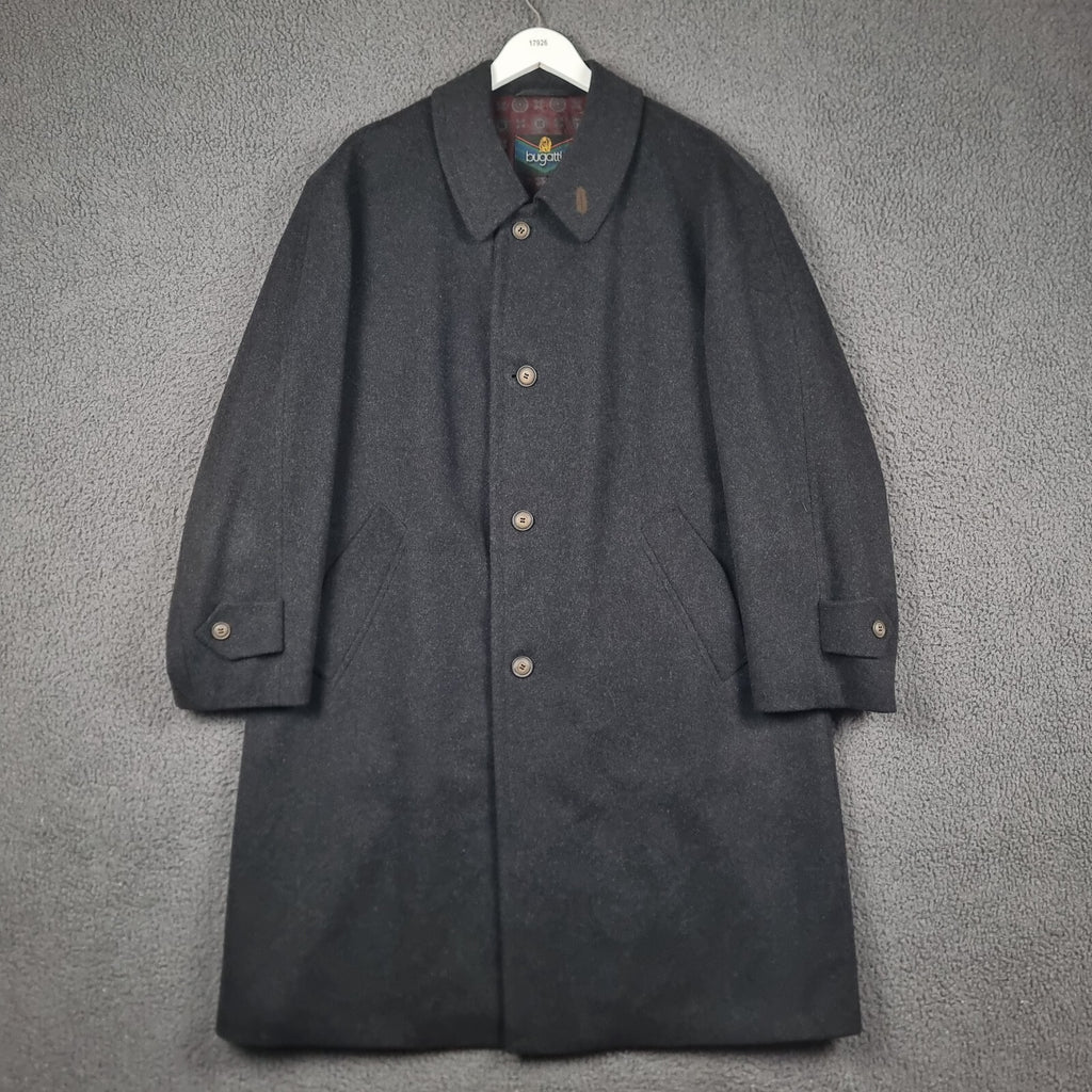 BUGATTI Coat Mens 2XL Black Alpen Loden Wool Long Trench Overcoat Collared