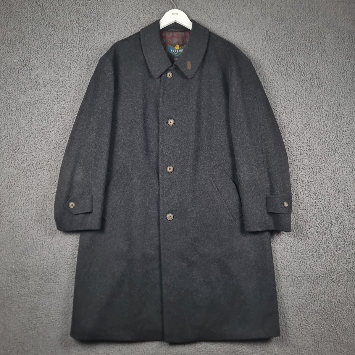 BUGATTI Coat Mens 2XL Black Alpen Loden Wool Long Trench Overcoat Collared