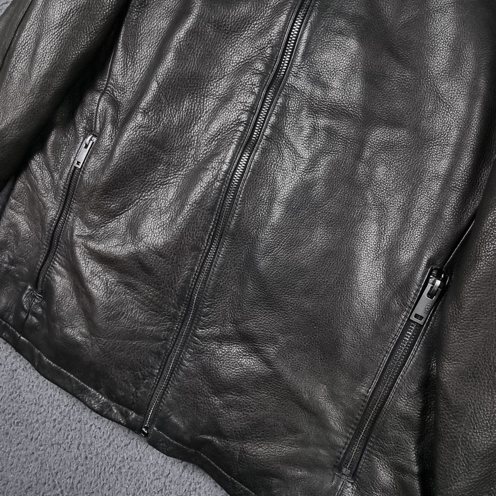 UGG Orlando Leather Jacket Mens L Large Black Racer Biker Bomber Collared Zip
