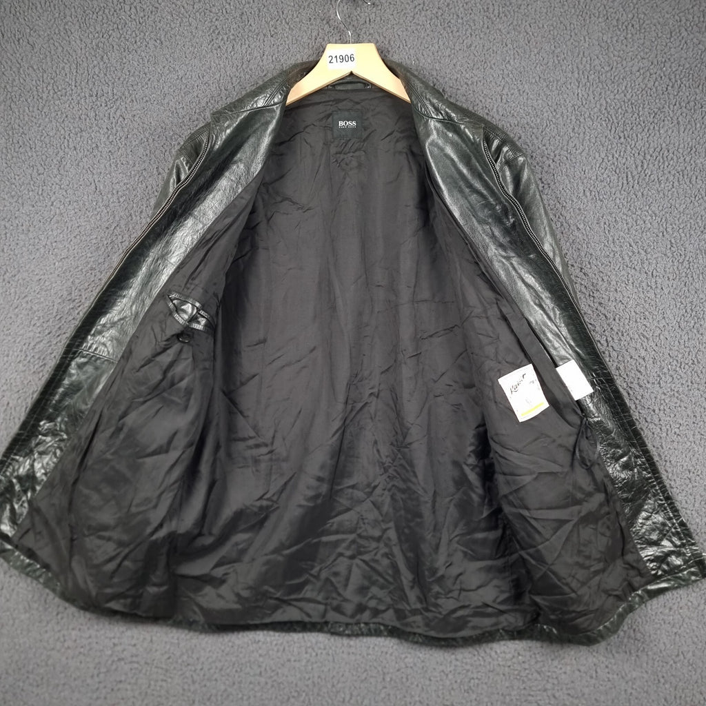 Vintage HUGO BOSS Leather Jacket Mens M Medium 38 Black Calfskin Nappa Soft 90s