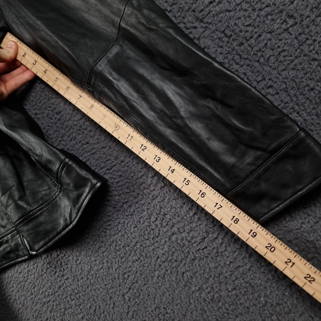 REPLAY Leather Jacket Mens XL Black Biker Racer Soft Sheep Lambskin Full Zip