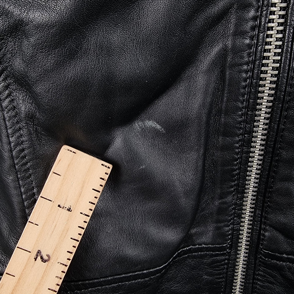 Diesel Leather Jacket Mens XL Black Soft Sheepskin Racer Biker Moto Full Zip