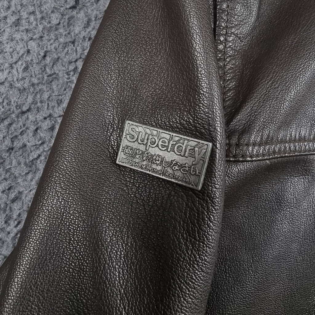 Superdry Leather Jacket Mens L Large Brown Hero Benjamin Biker Bomber Motorcycle