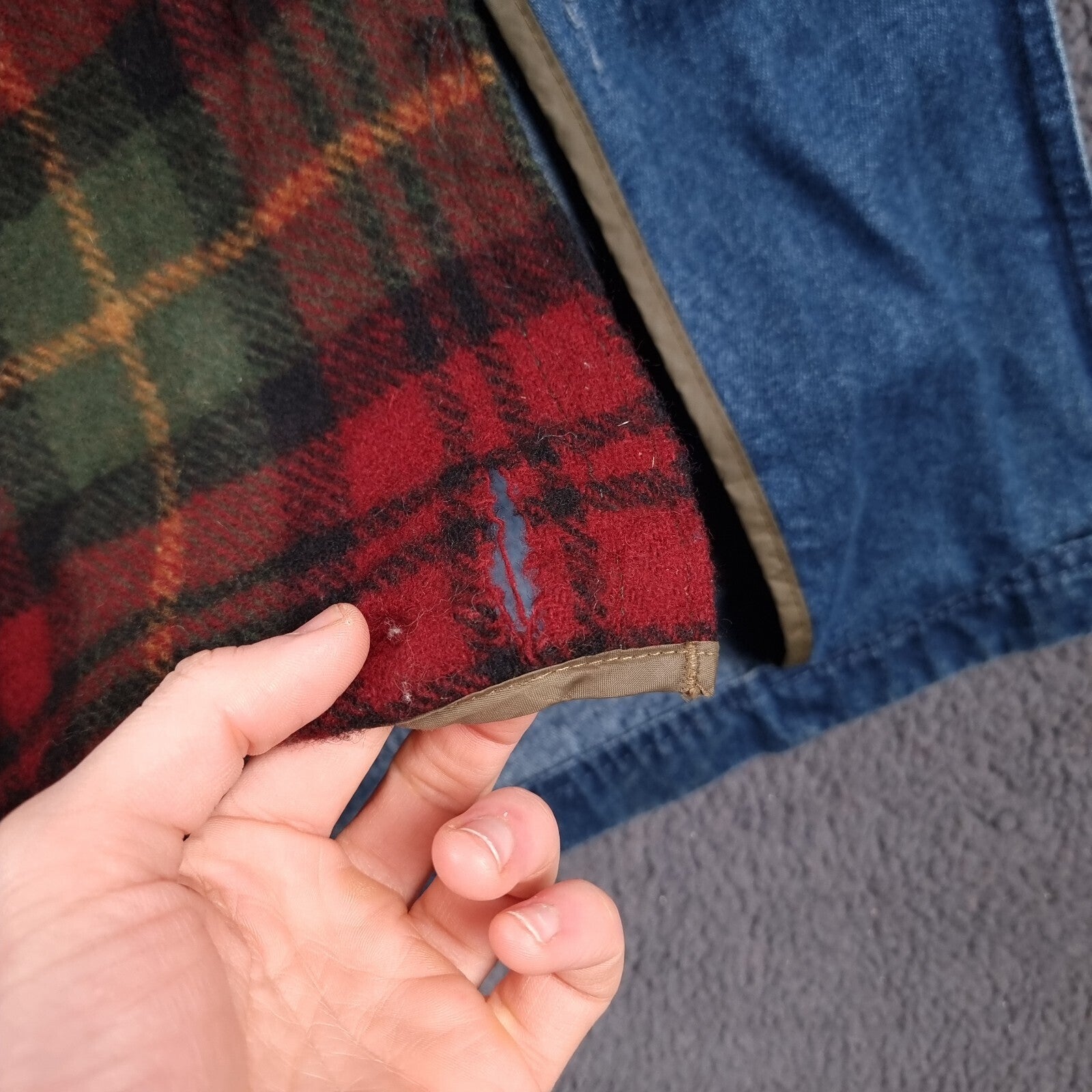 Vintage LL Bean Barn Coat Jacket Mens XL Tall Blue Field Denim Wool Liner 90s