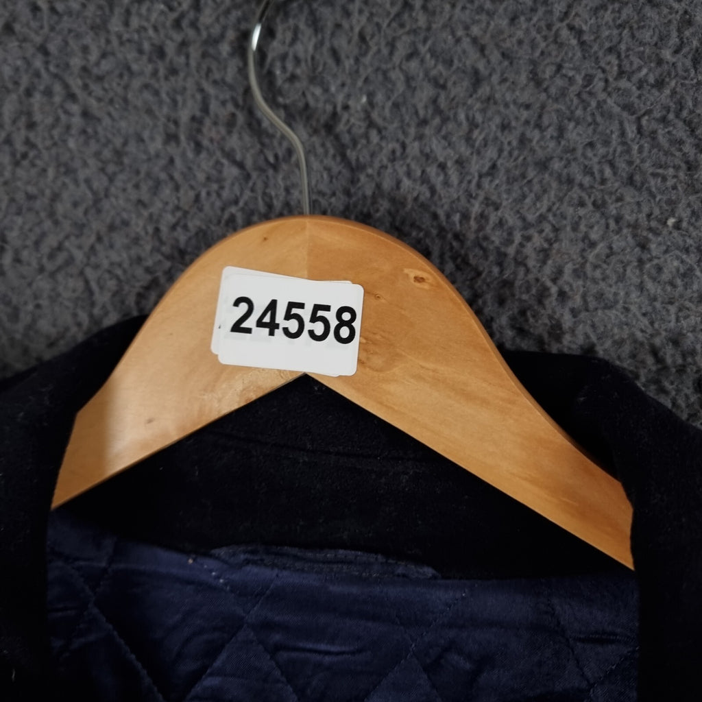 Vintage HUGO BOSS Pea Coat Mens L Large Navy Blue 100% Wool Double Breasted 80s