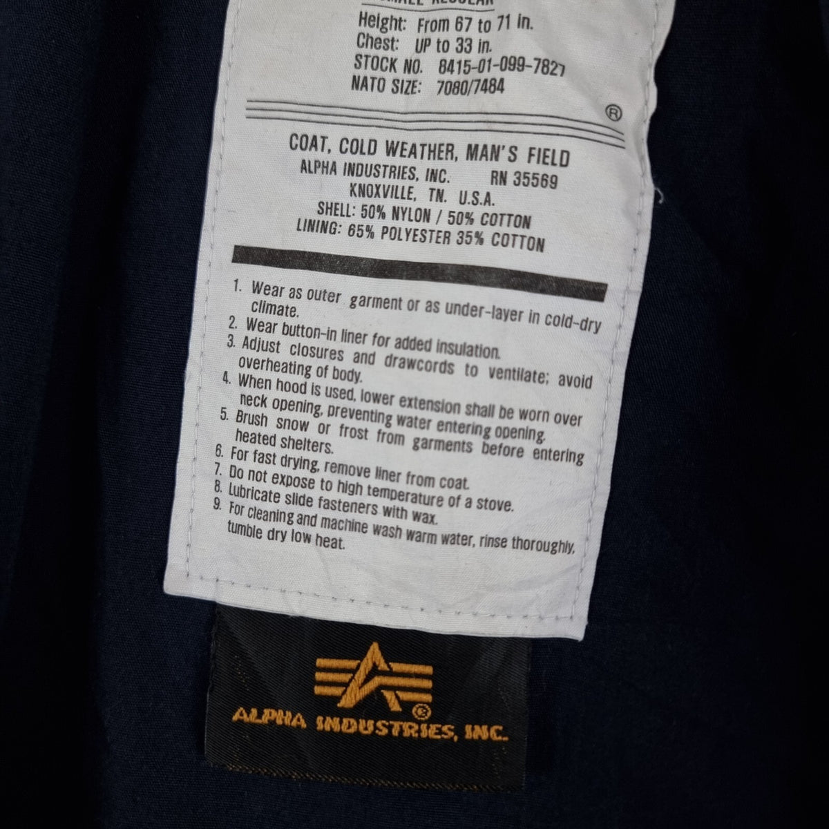 Vintage Alpha Industries Jacket Mens XS Navy Blue M65 Military Field Coat Canvas