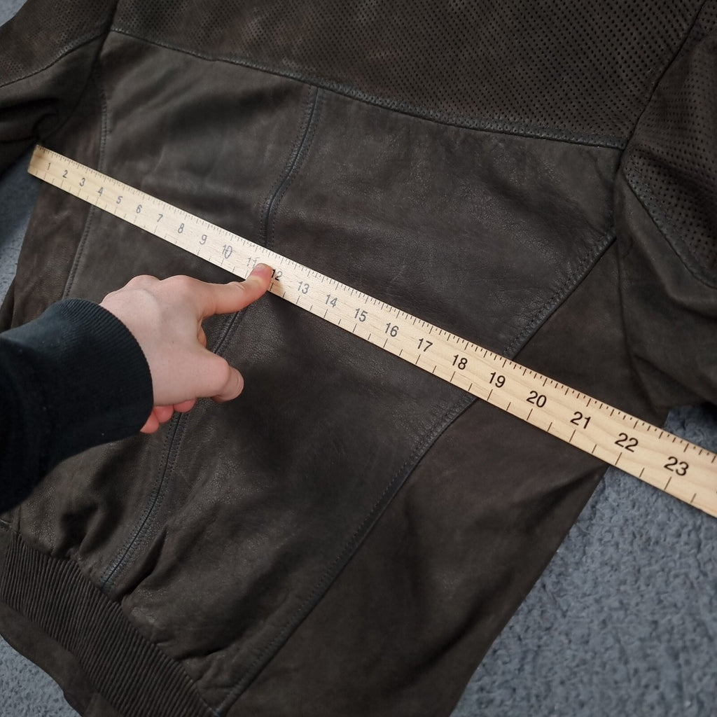 HUGO BOSS Leather Jacket Mens L Large 40R Brown Buffalo Skin Bomber Biker